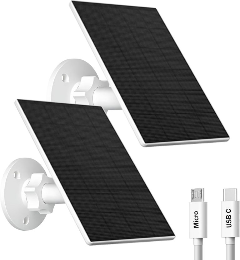 VUEBEE 2W Solar Panel for Security Cameras, USB-C/Micro USB, 2 Pack White