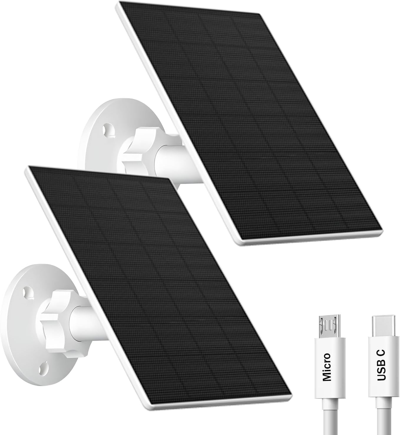 VUEBEE 2W Solar Panel for Security Cameras, USB-C/Micro USB, 2 Pack White