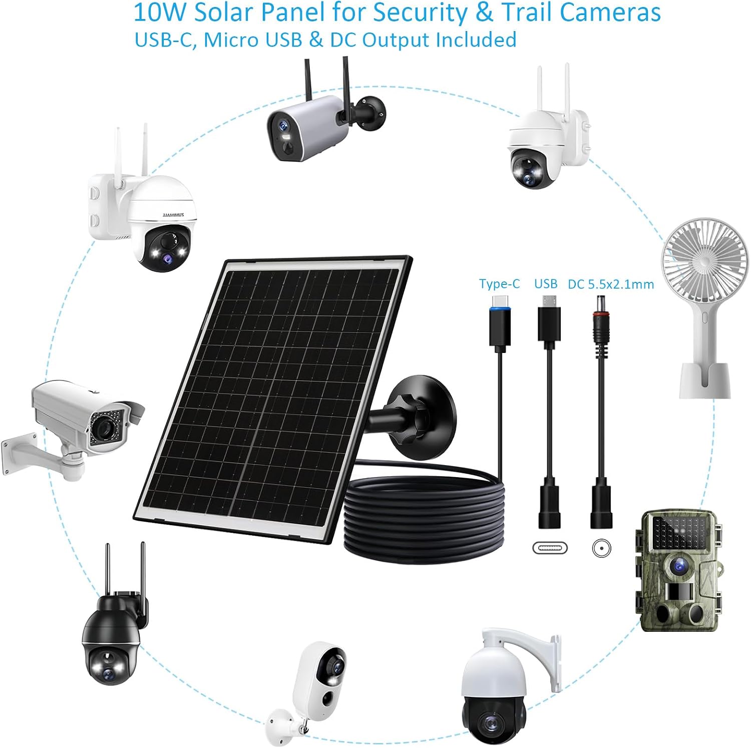 VUEBEE 10W Solar Panel for Security Cameras, USB-C, DC and Micro USB - Image 5