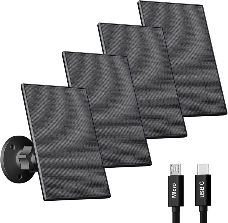 VUEBEE 2W Solar Panel for Security Cameras, USB-C/Micro USB, 4 Pack Black
