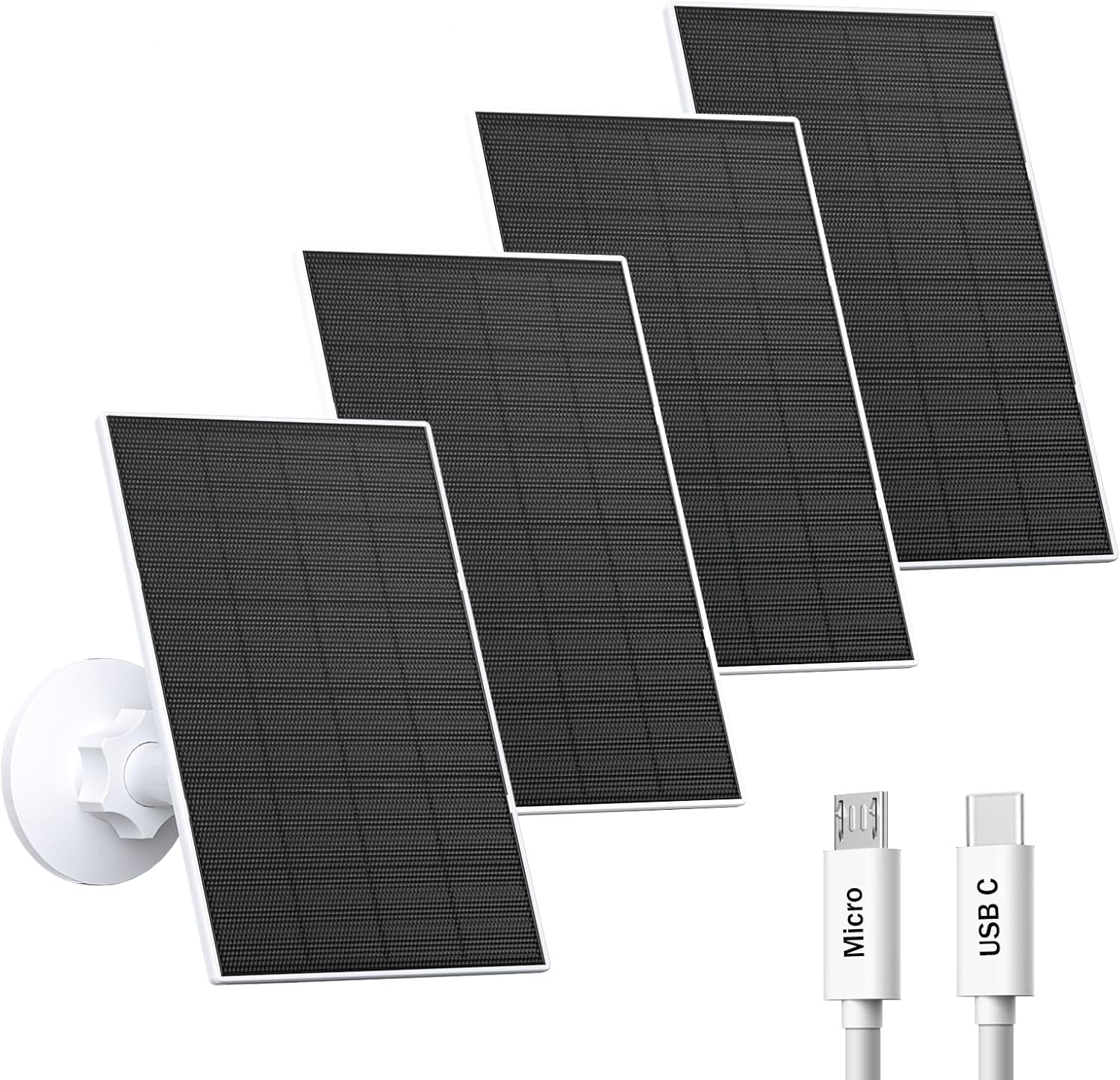 VUEBEE 2W Solar Panel for Security Cameras, USB-C/Micro USB, 4 Pack White