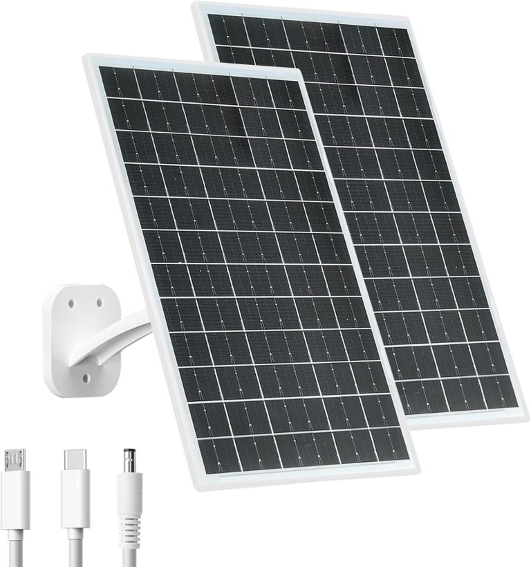 VUEBEE 13W Solar Panel for Security Cameras, USB-C, Micro USB, DC, 2 Pack