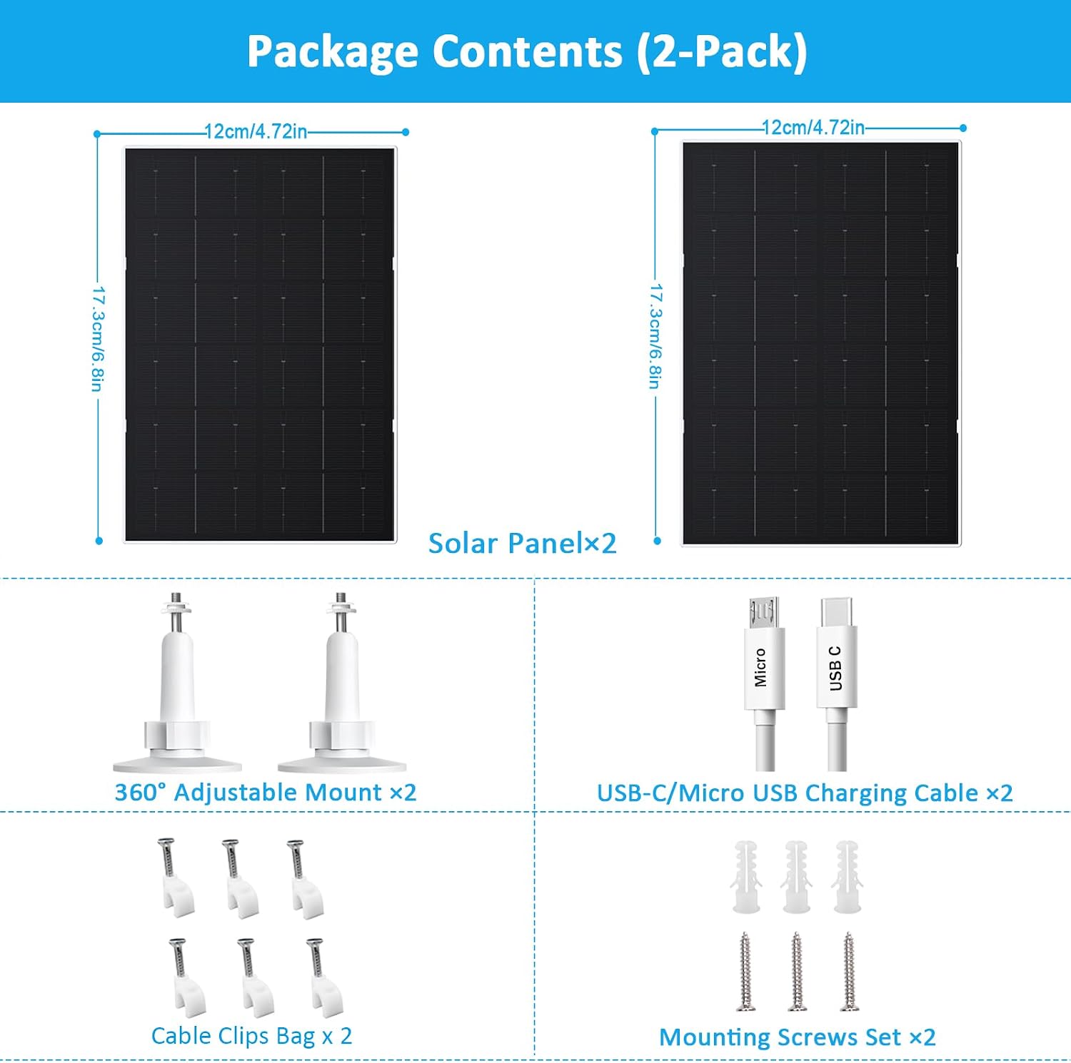 VUEBEE 4W Solar Panel for Security Cameras, USB-C & Micro USB, 2 Pack - Image 3